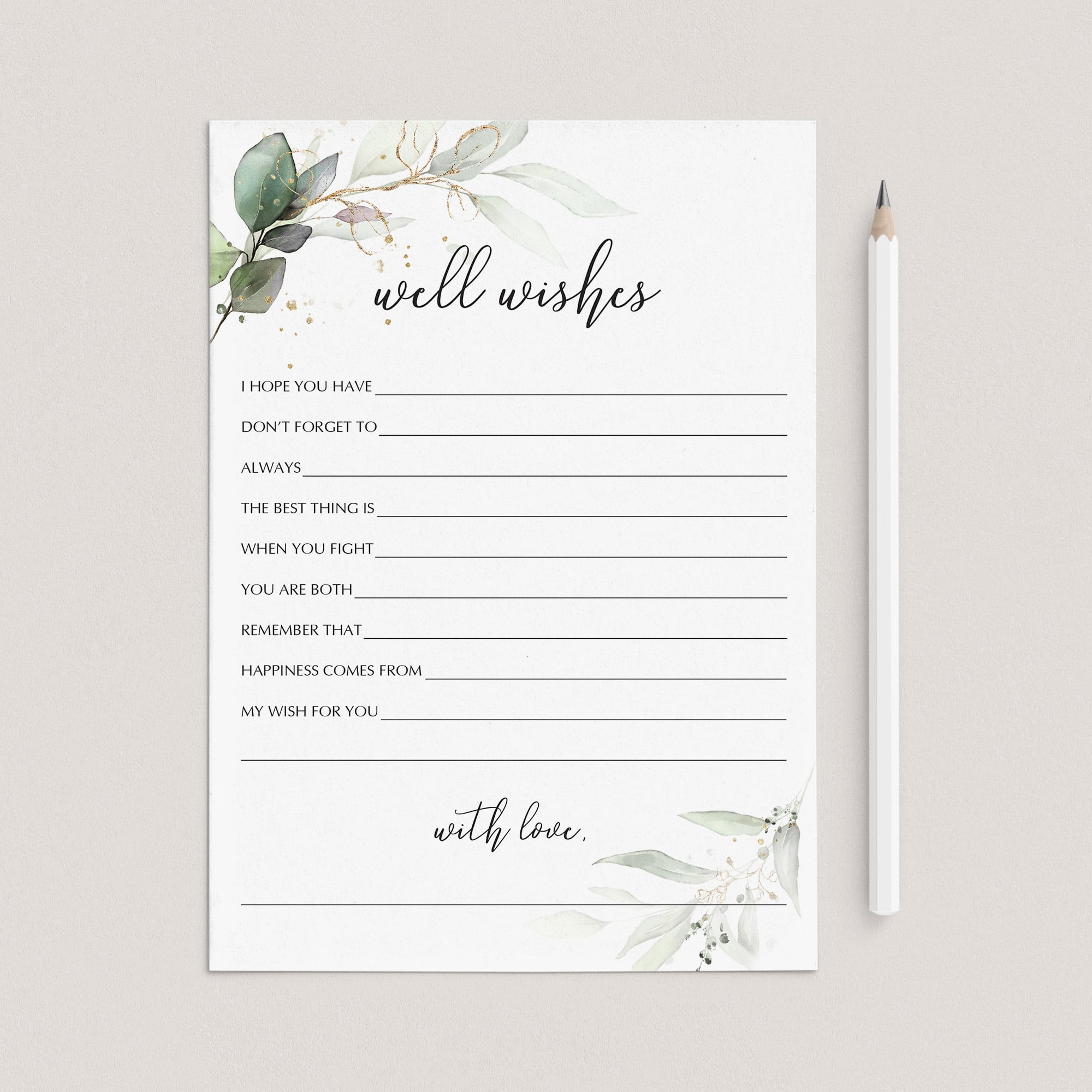 Well Wishes Cards Greenery and Gold Printable by LittleSizzle