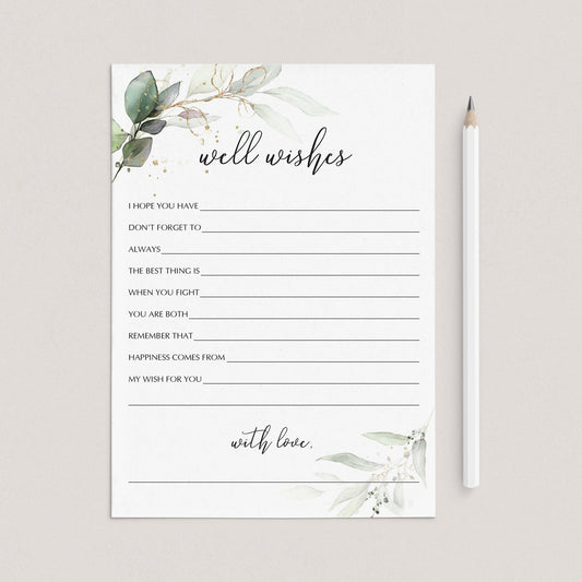 Well Wishes Cards Greenery and Gold Printable by LittleSizzle