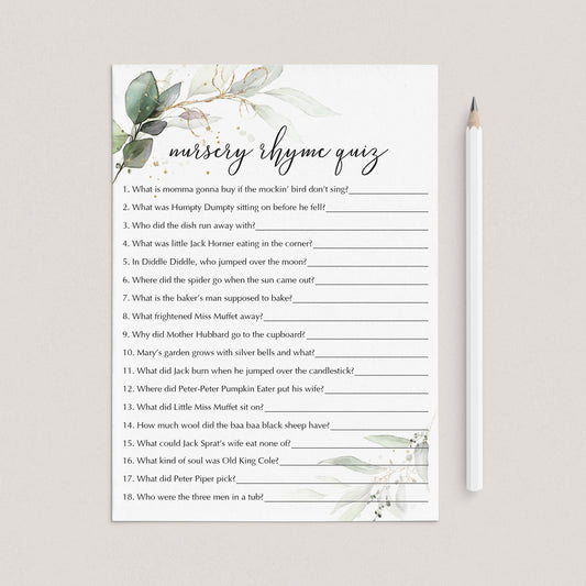 Modern Baby Shower Game Printable Nursery Rhyme Quiz by LittleSizzle