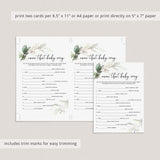 Chic Baby Shower Games Printable Watercolor Greenery and Gold