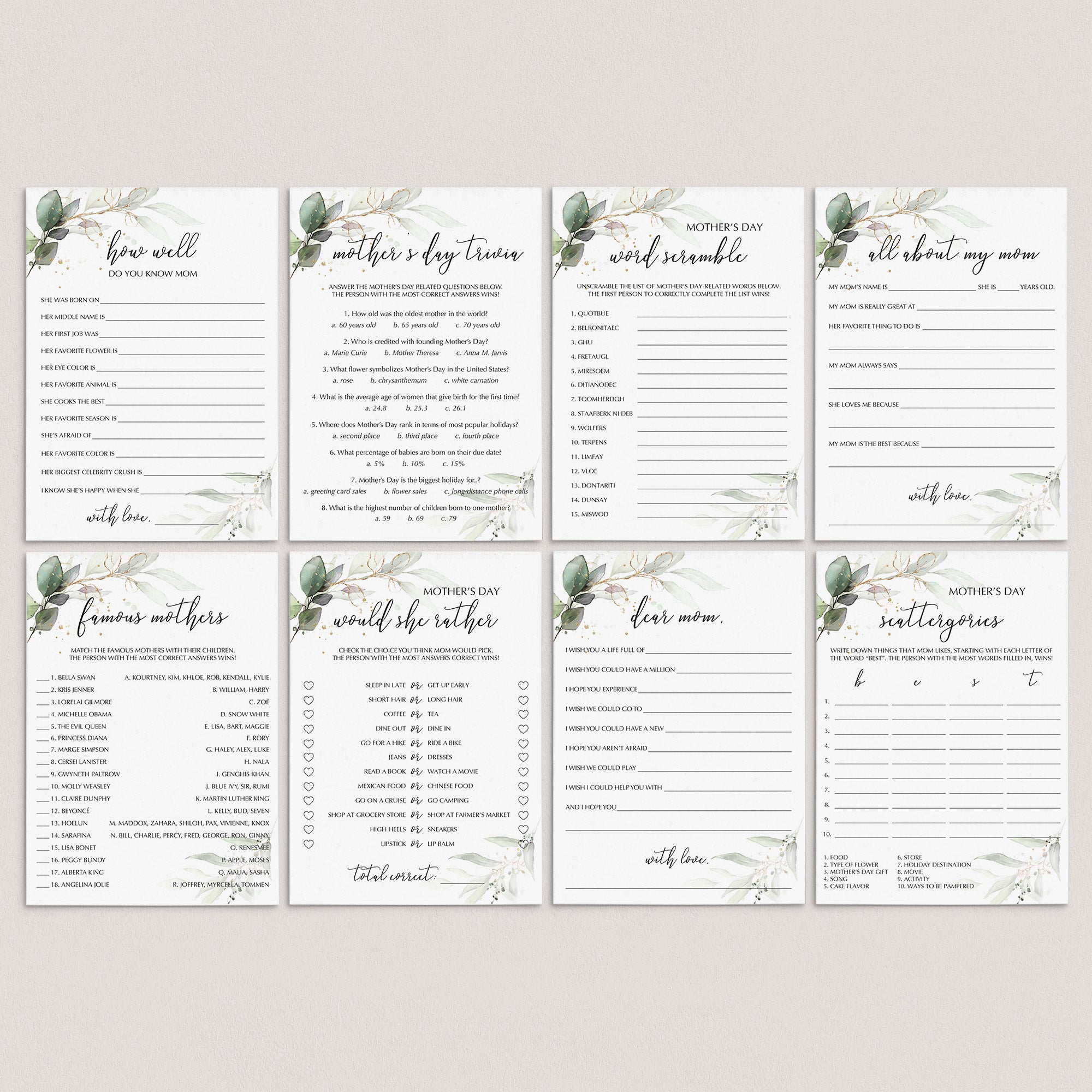 8 Printable Games and Activities for Mother's Day by LittleSizzle