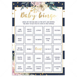 Baby bingo game cards for navy pink and gold baby shower by LittleSizzle