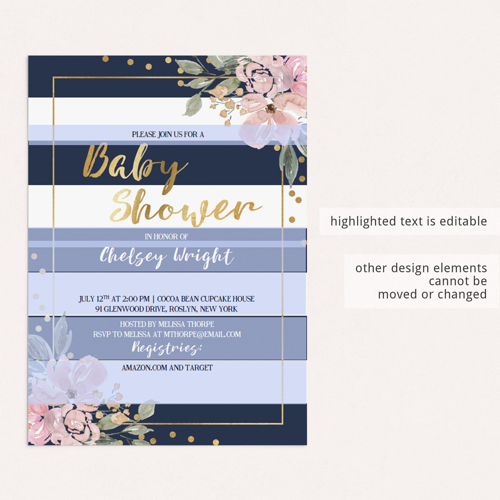Editable baby shower invitation for kate spade themed baby shower by LittleSizzle