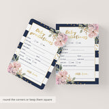 Baby Shower Prediction Cards Printable Navy and Gold
