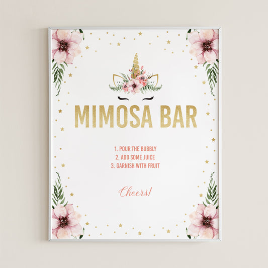 Unicorn party decor printable mimosa table sign by LittleSizzle