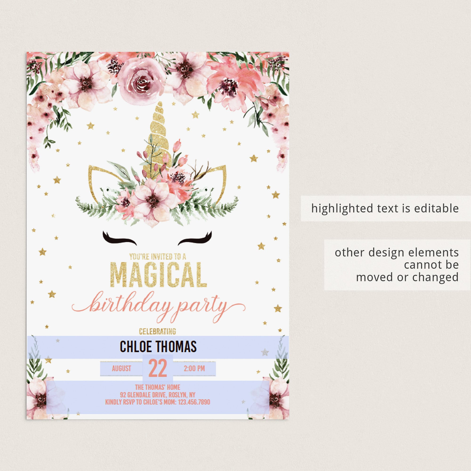 Make your own unicorn birthday party evites by LittleSizzle