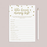 Who Knows Mommy the Best (Virtual) Baby shower Game Gold