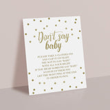 Don't Say Baby Clothespin Game with Gold Confetti