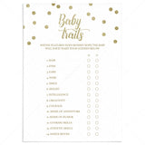Whose Traits Baby Shower Game Printable Gold Confetti by LittleSizzle