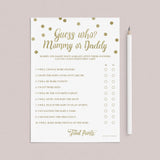 Gold glitter baby games printable mommy quiz by LittleSizzle