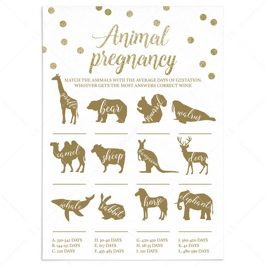 How Long is Each Animal Pregnant Baby Shower Game Printable by LittleSizzle