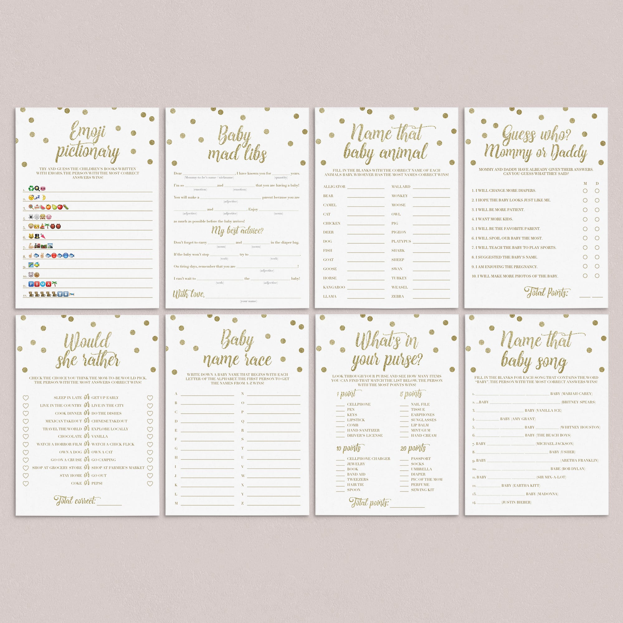 Printable package of 8 baby shower games gender neutral by LittleSizzle