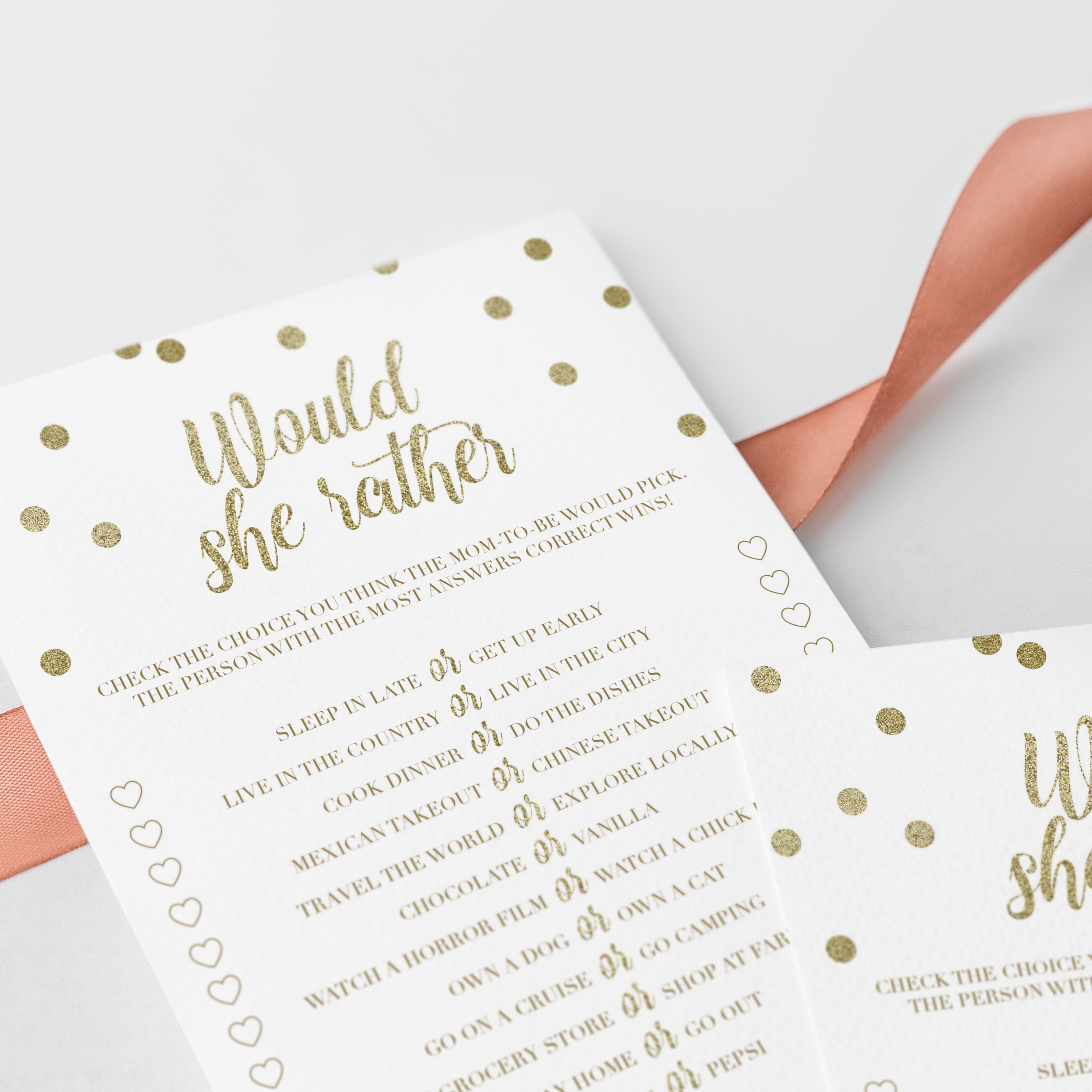 Would she rather baby shower game gold glitter printable by LittleSizzle