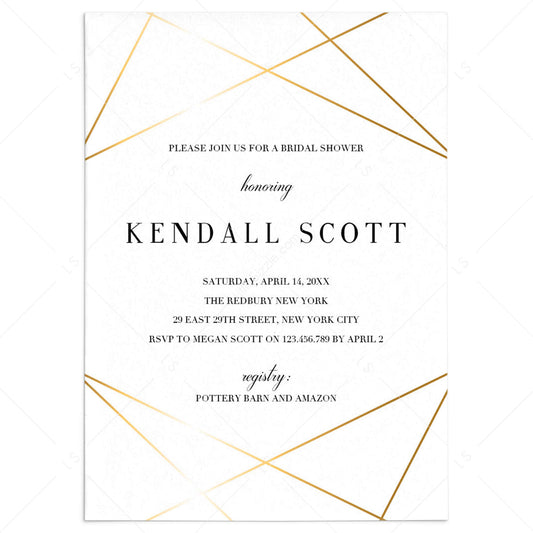 Geometric Bridal Shower Invitation Template Gold by LittleSizzle