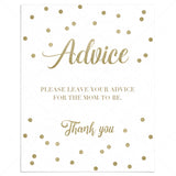 Gold confetti baby shower advice sign by LittleSizzle