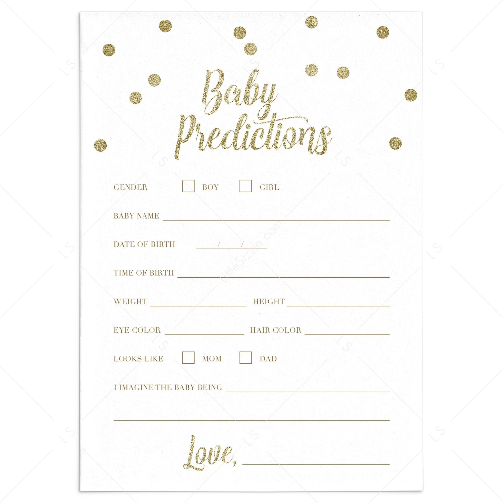Printable Baby Prediction Card by LittleSizzle