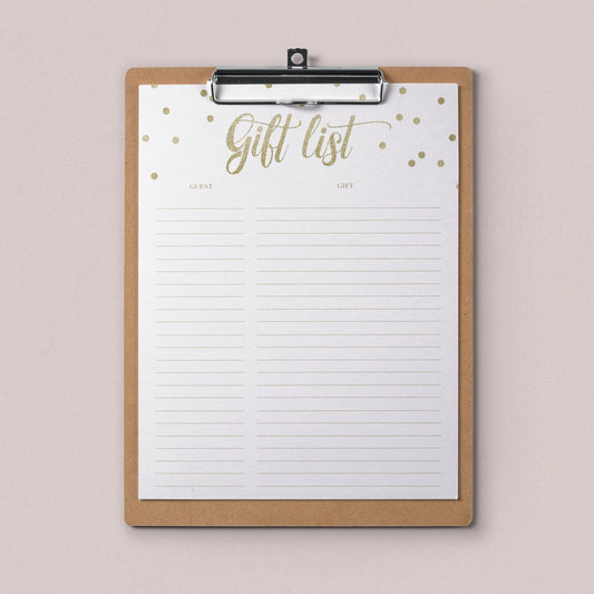 Gold gift list printable by LittleSizzle