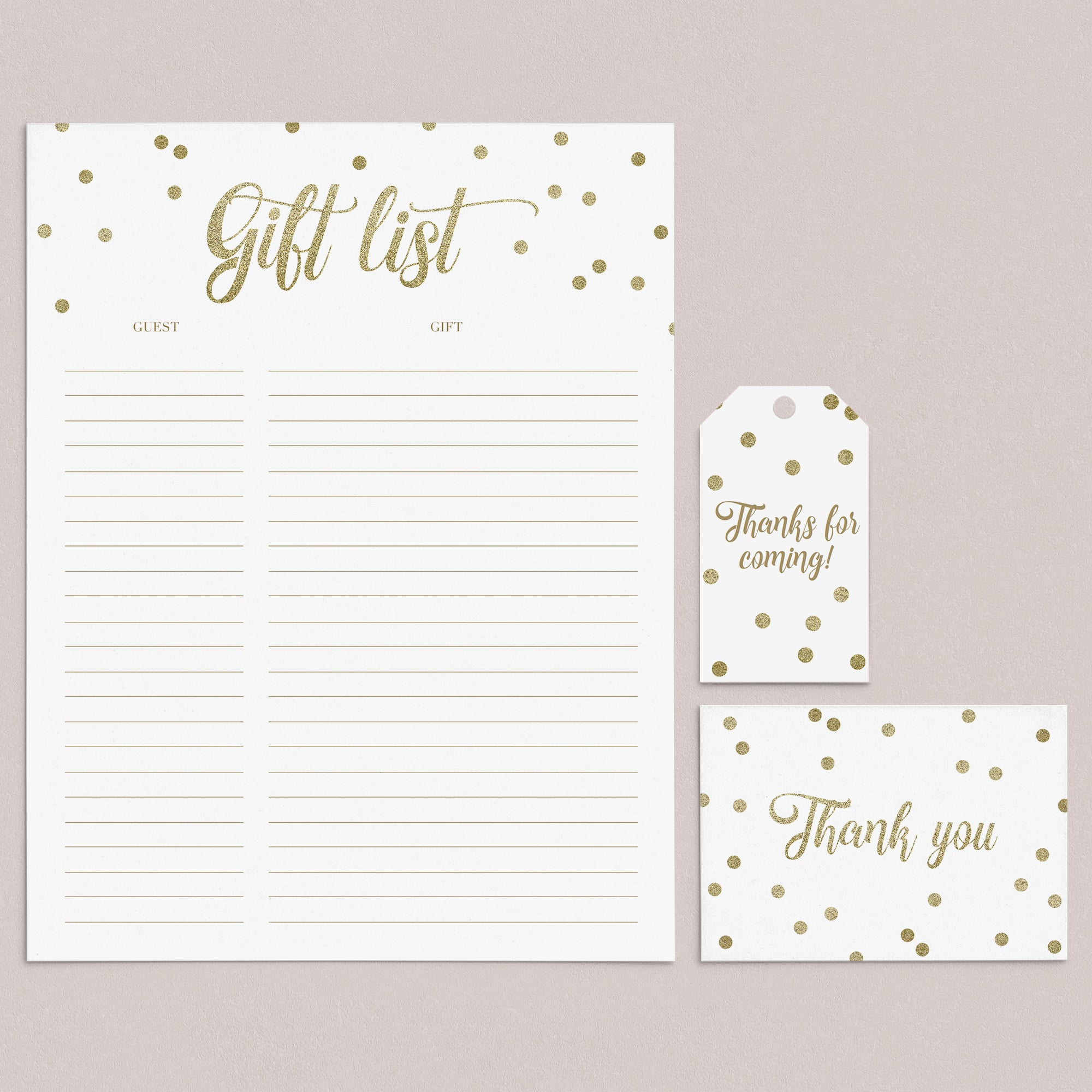 Gold Confetti Gift List, Cards and Labels printable by LittleSizzle