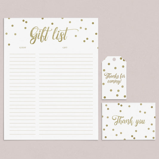Gold Confetti Gift List, Cards and Labels printable by LittleSizzle