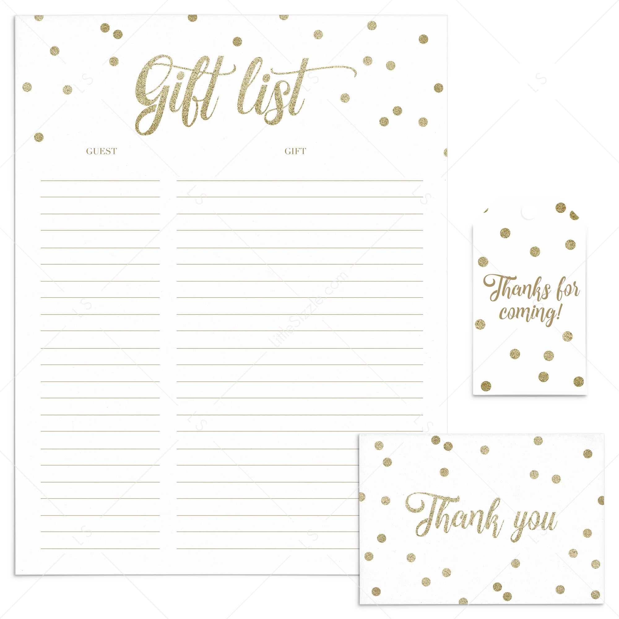 Gold Confetti Gift List, Cards and Labels printable by LittleSizzle