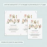 Printable Oh Baby invitation with pink flowers and green leaves by Littlesizzle