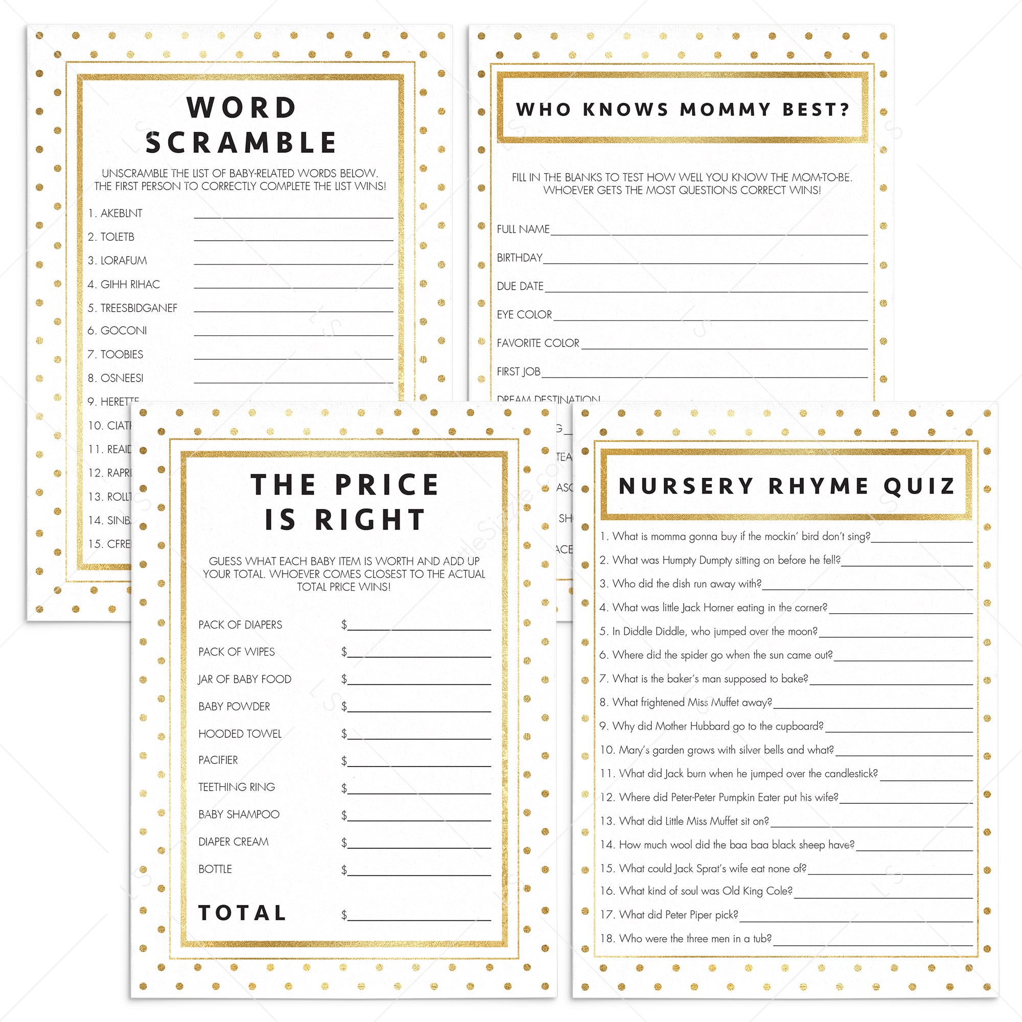 Chic and modern baby shower games package printable by LittleSizzle