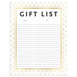 Printable gift list with gold polka dots by LittleSizzle