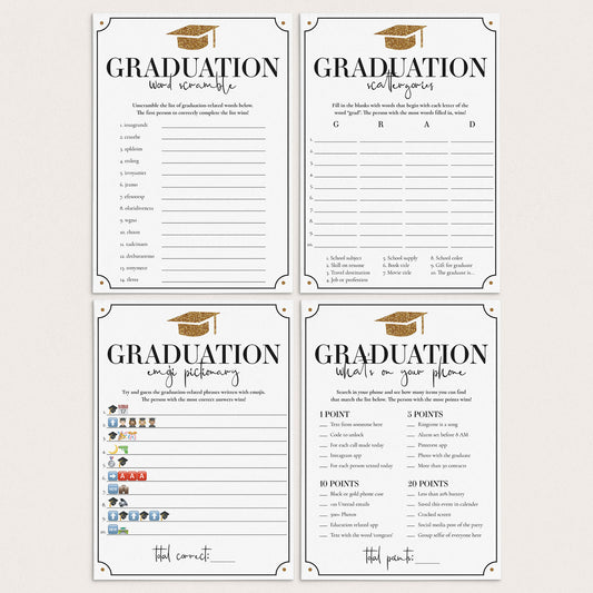Gold Graduation Party Games Instant Download by LittleSizzle