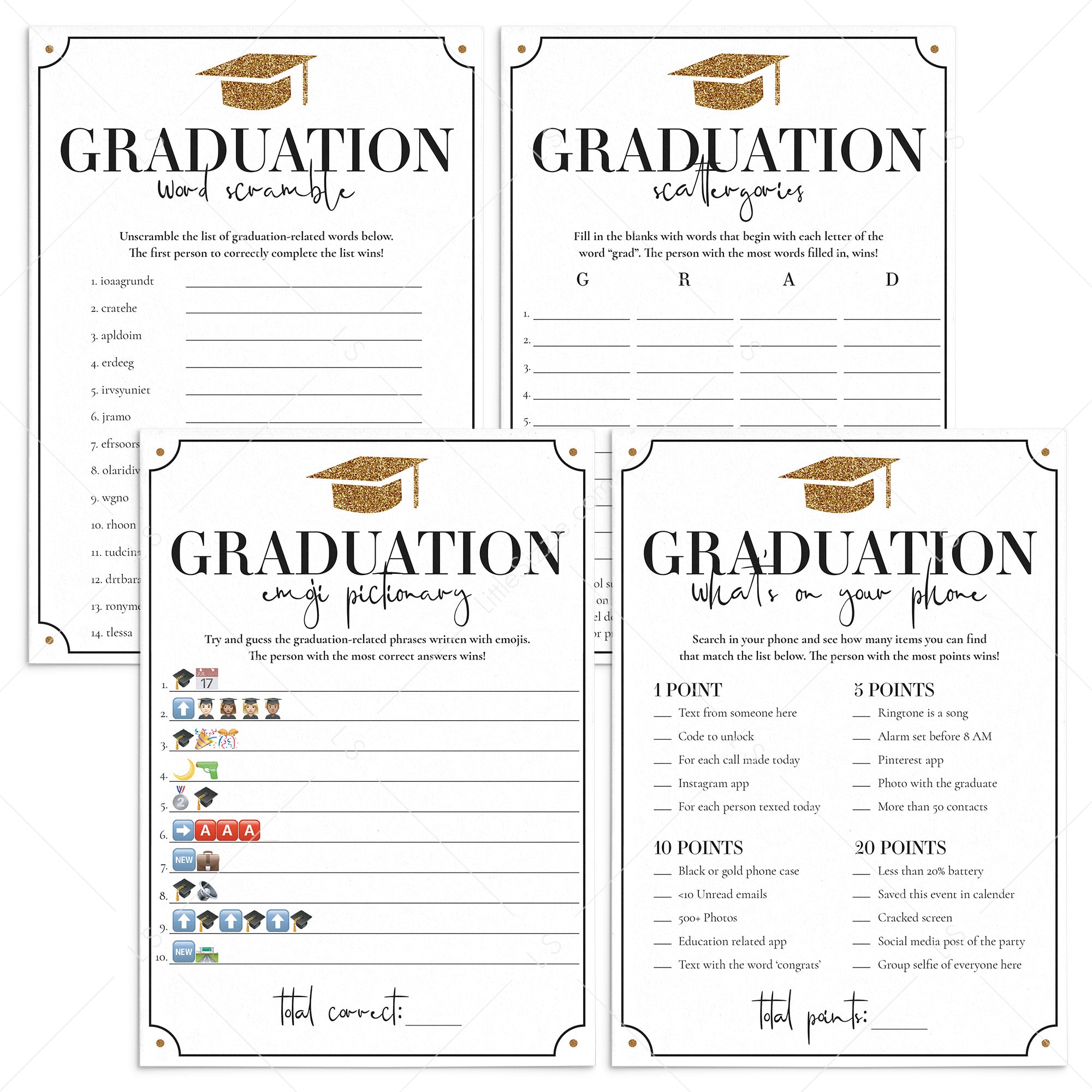 Gold Graduation Party Games Instant Download by LittleSizzle