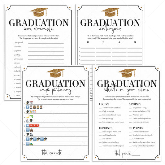 Gold Graduation Party Games Instant Download by LittleSizzle