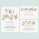 Gold floral baby shower invitation set Oh Baby template by LittleSizzle