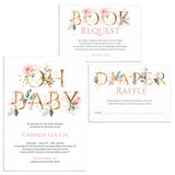 Gold floral baby shower invitation set Oh Baby template by LittleSizzle
