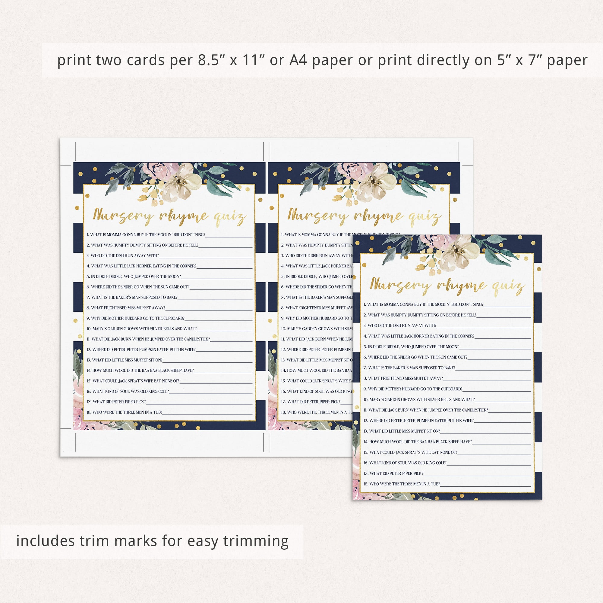 Gold and navy baby shower games for girls by LittleSizzle