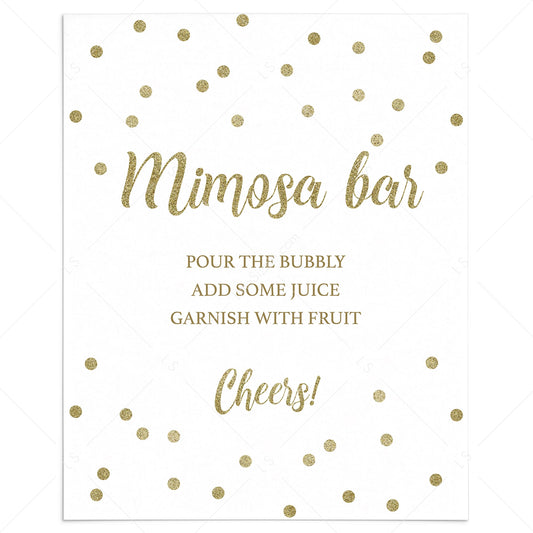 Printable mimosa bar sign gold confetti by LittleSizzle