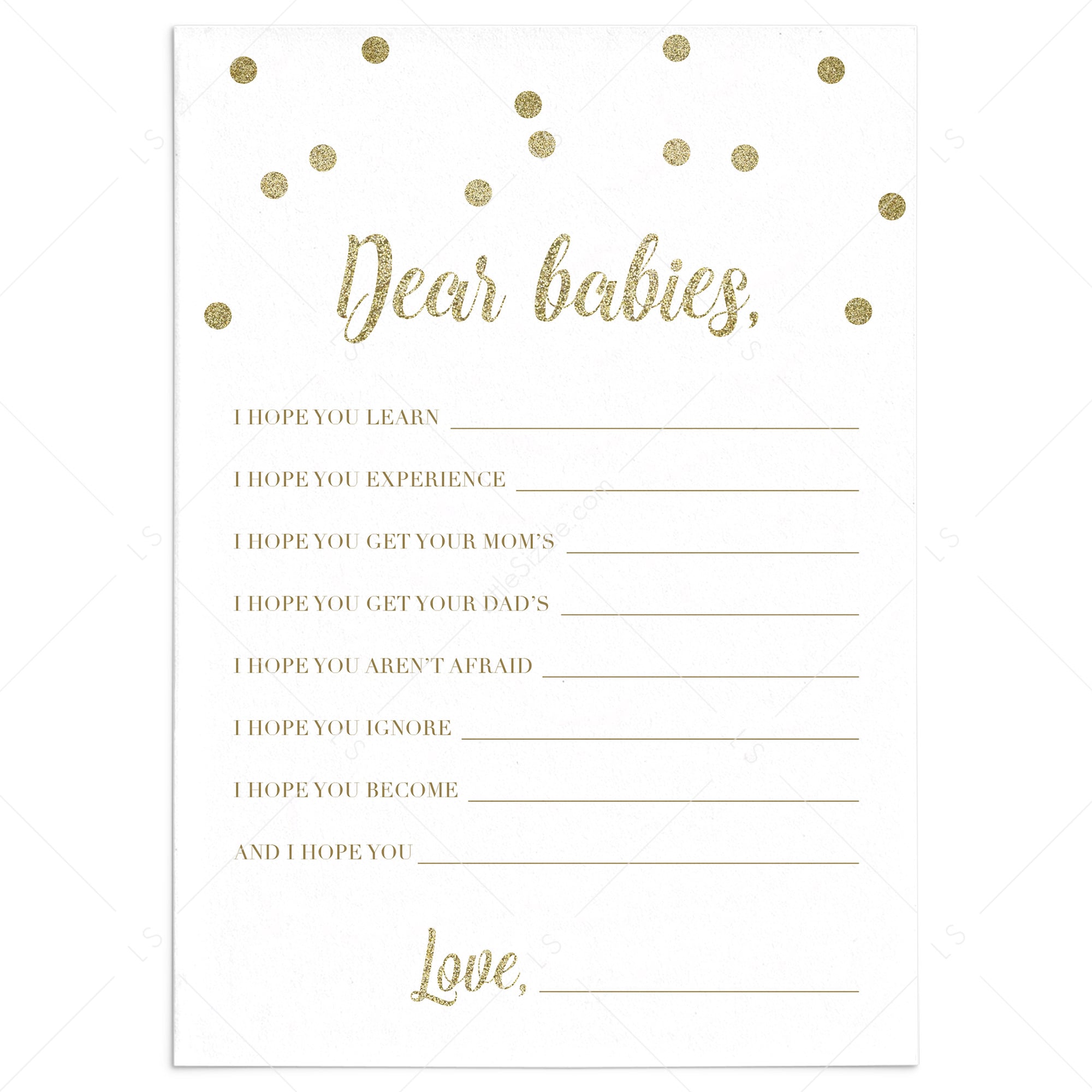 Gold baby shower dear babies card by LittleSizzle
