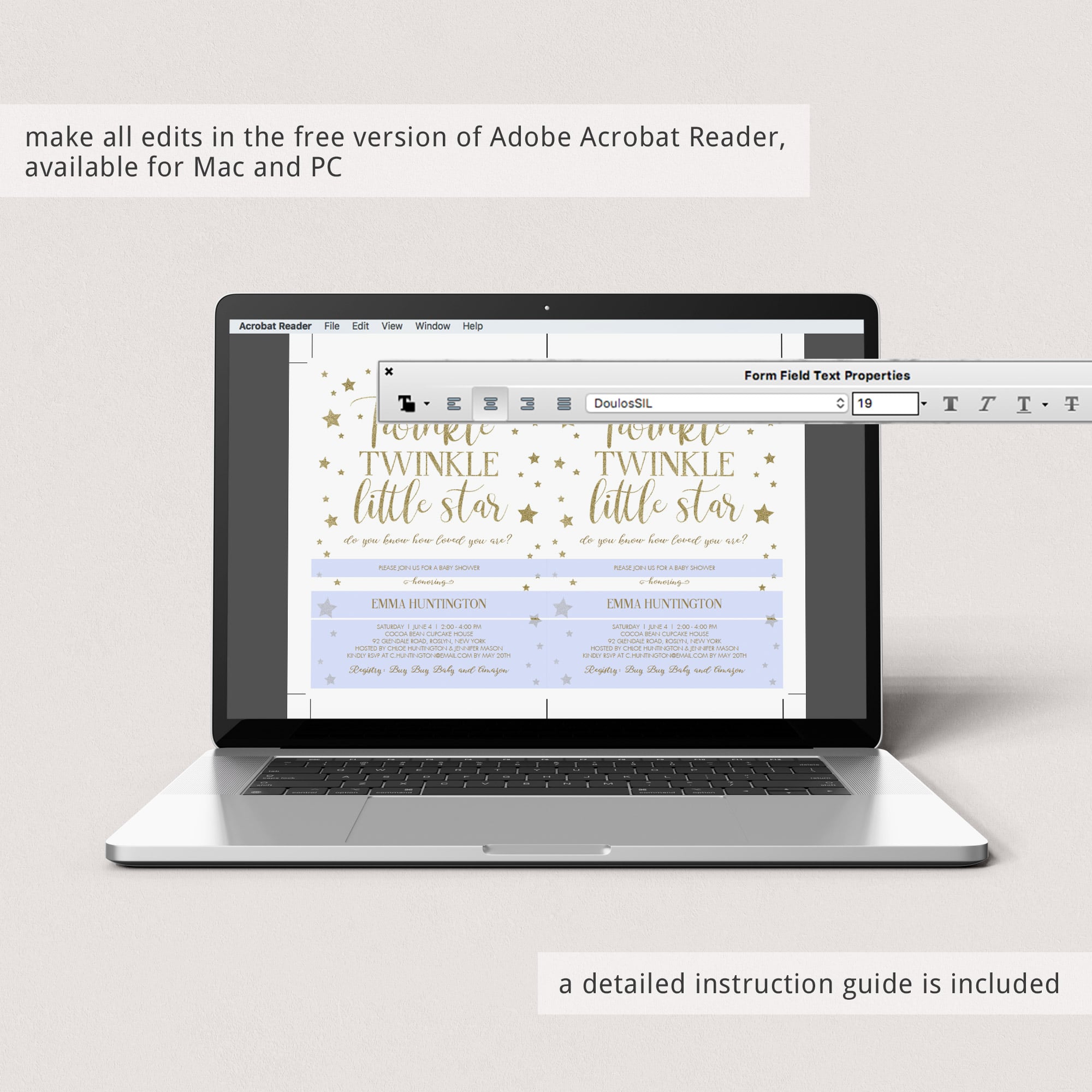 Gold stars baby party invitation kit template by LittleSizzle