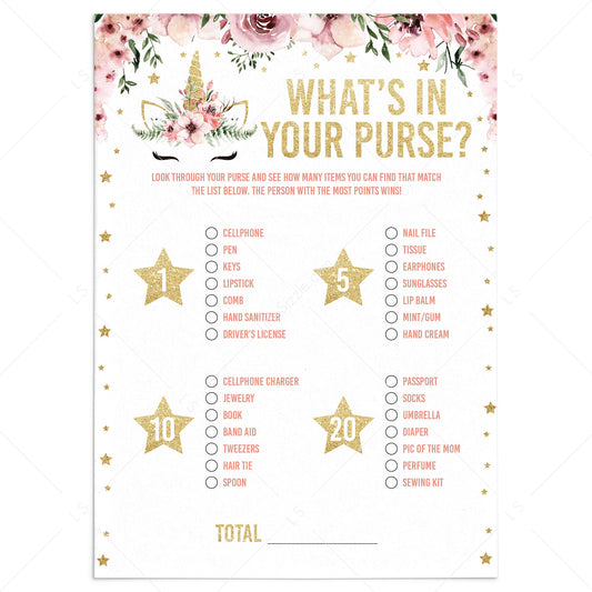 Baby girl shower games whats in your purse printable by LittleSizzle