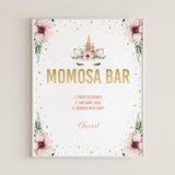Momosa sign printable for unicorn baby shower by LittleSizzle