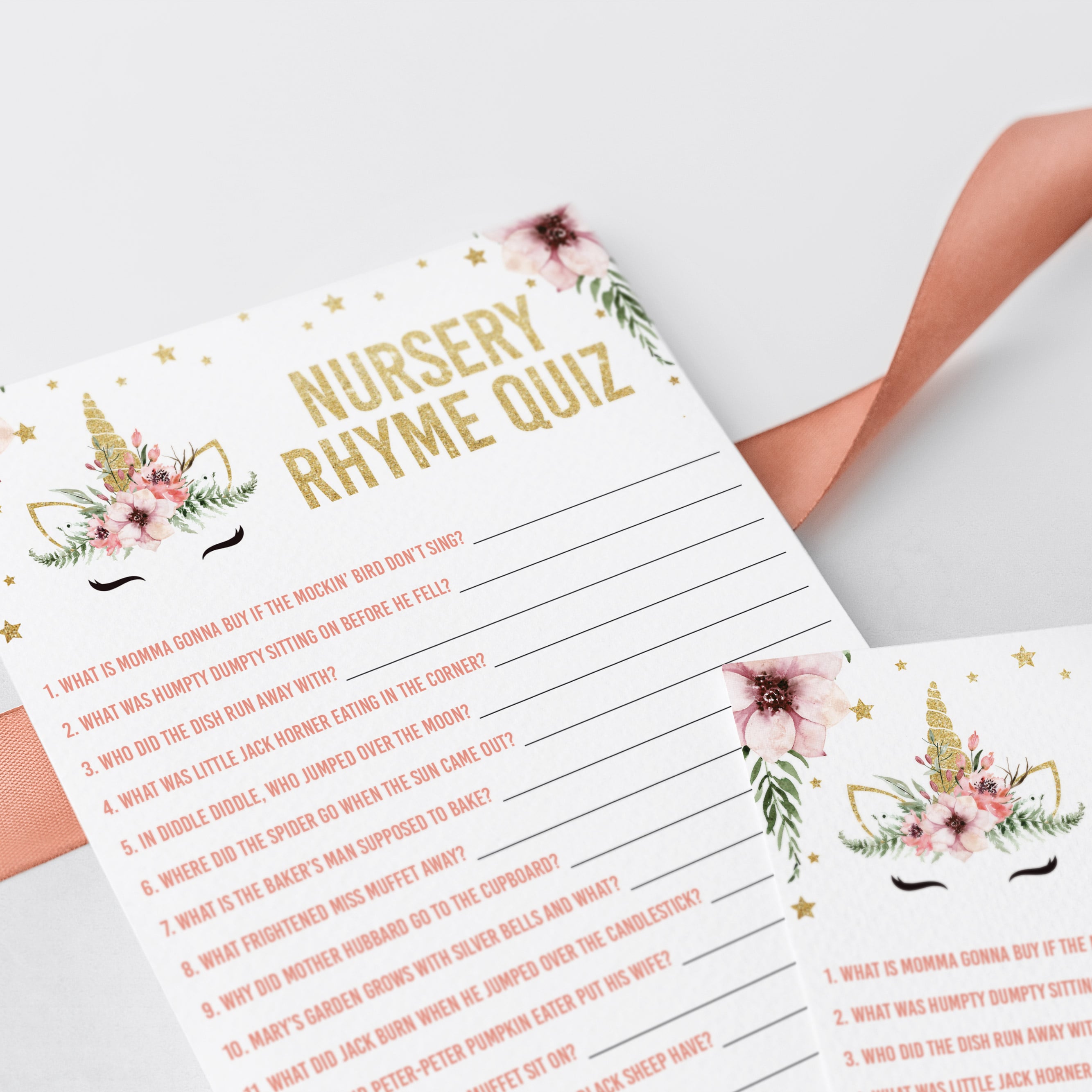 Gold unicorn baby shower games nursery rhyme activity by LittleSizzle
