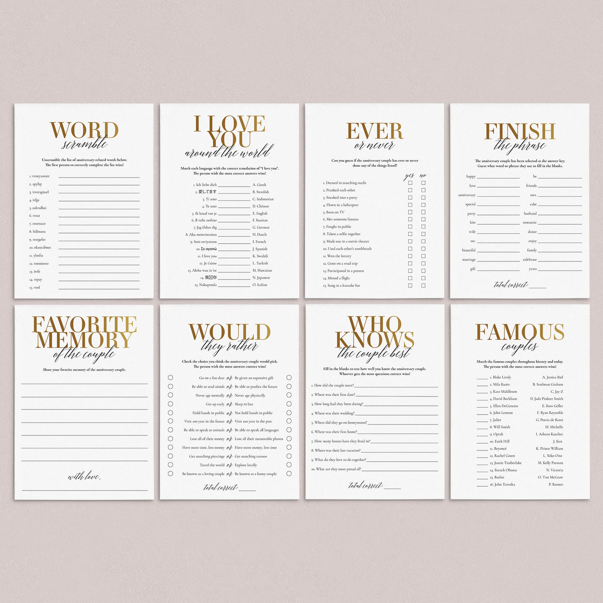 Gold Anniversary Party Games & Activities Printable by LittleSizzle