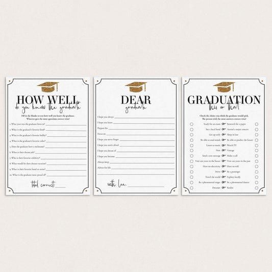 Gold Glitter Graduation Game Cards Printable by LittleSizzle