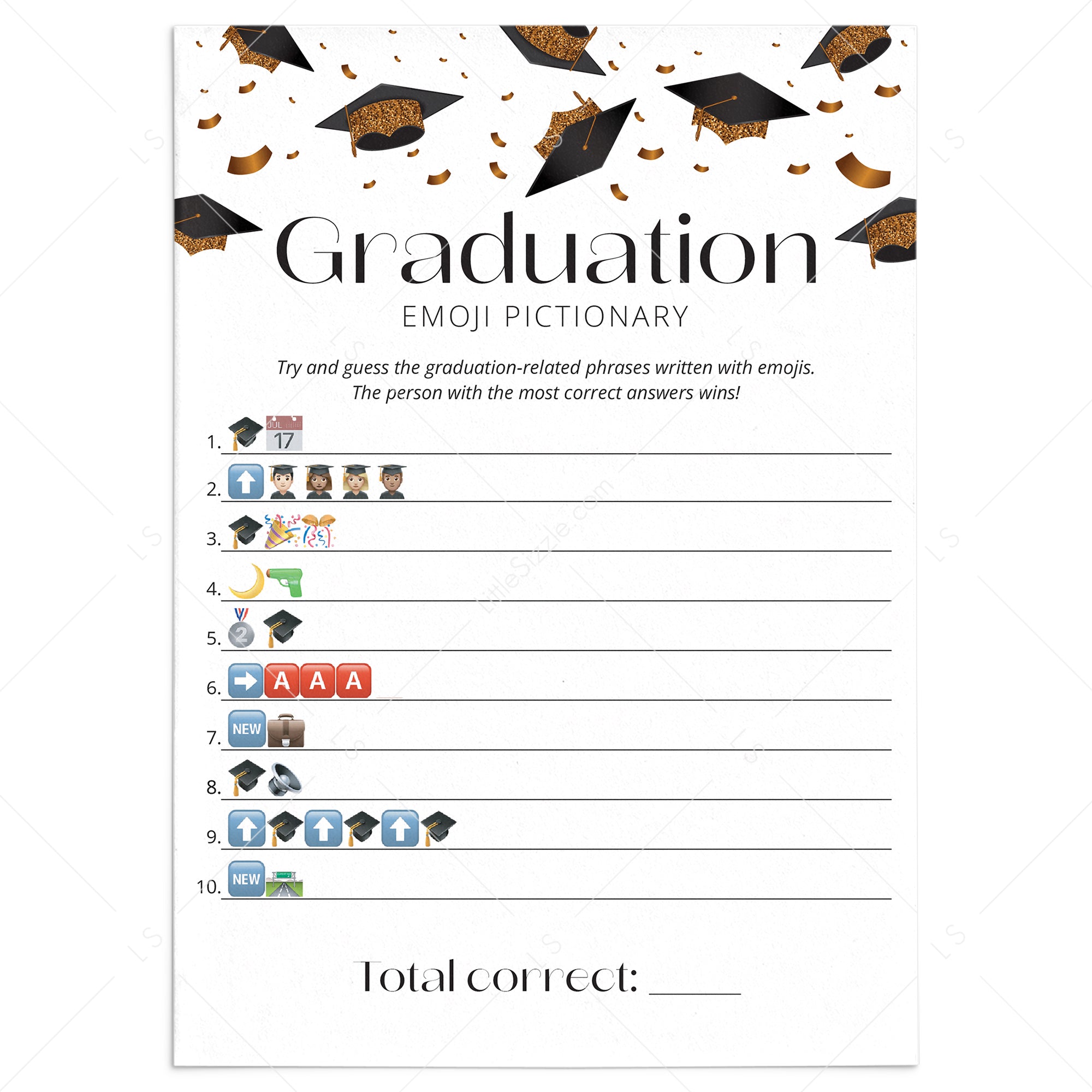 Graduation Emoji Pictionary With Answers Printable by LittleSizzle