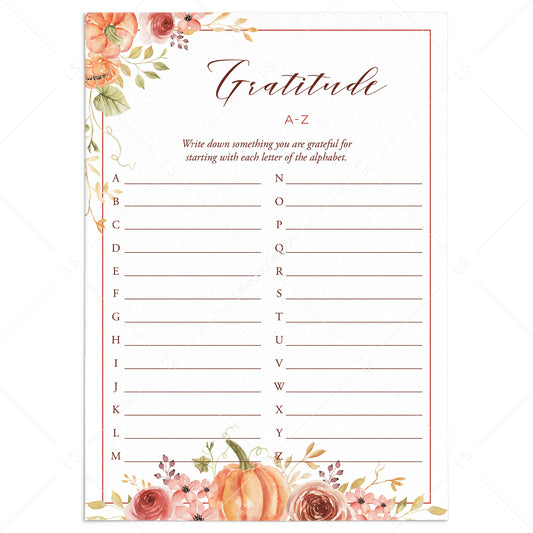 Watercolor Floral Pumpkin Gratitude List Printable by LittleSizzle