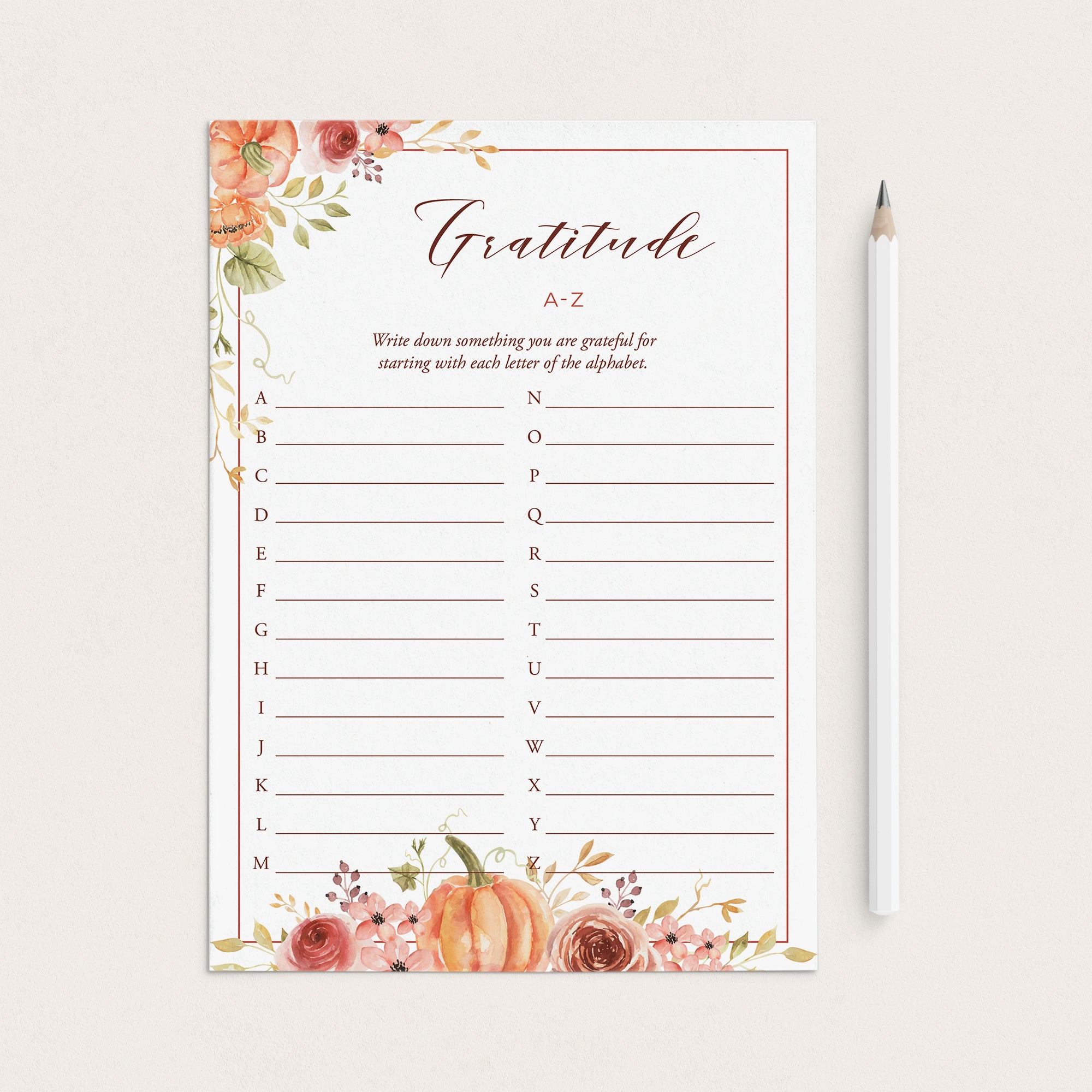Watercolor Floral Pumpkin Gratitude List Printable by LittleSizzle