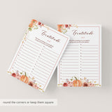 Watercolor Floral Pumpkin Gratitude List Printable