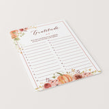 Watercolor Floral Pumpkin Gratitude List Printable