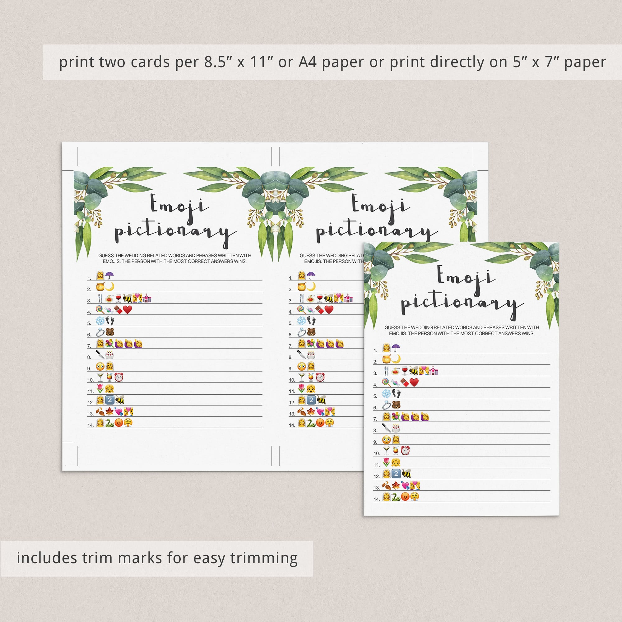 green bridal shower game greenery emoji pictionary