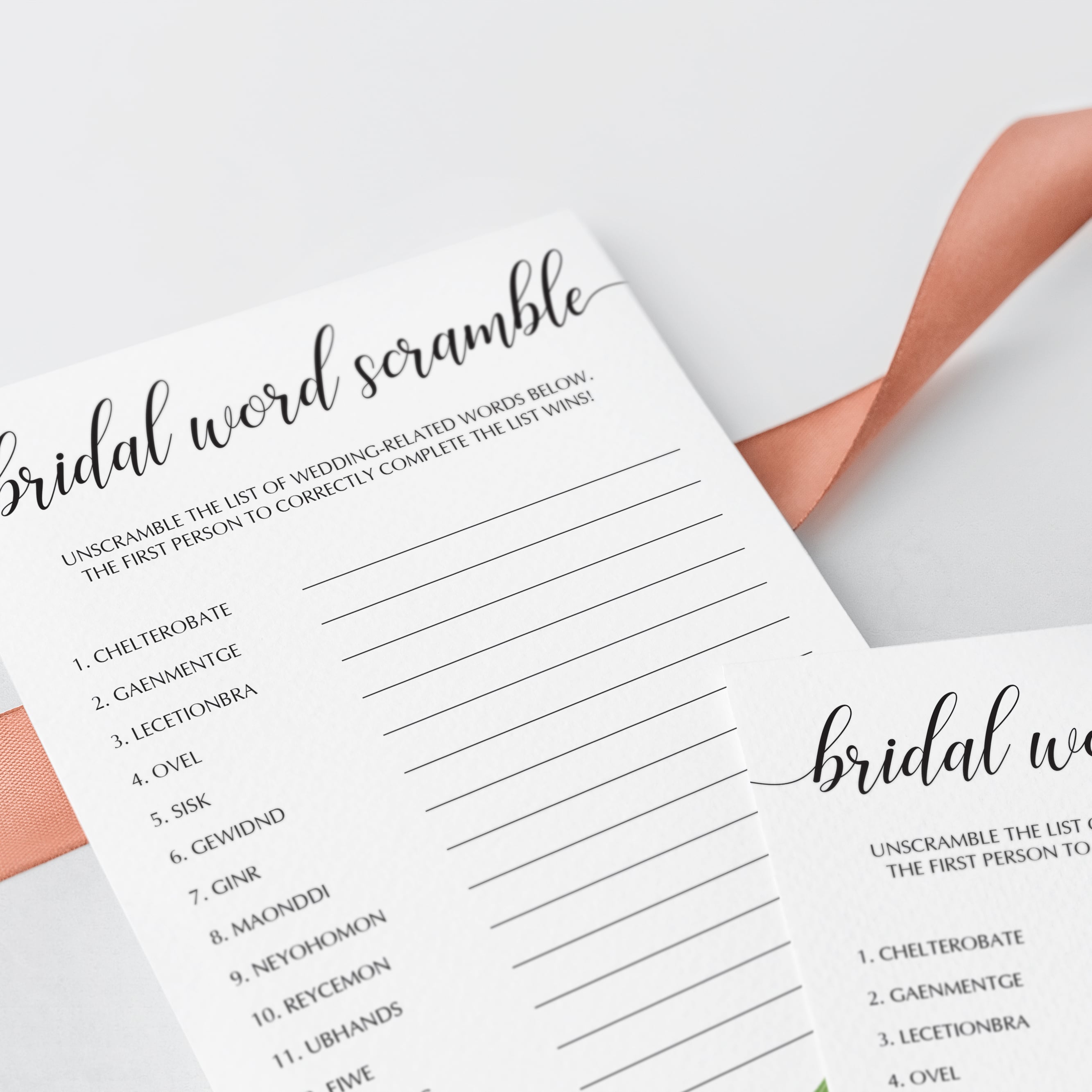 green leaves bridal game cards instant download