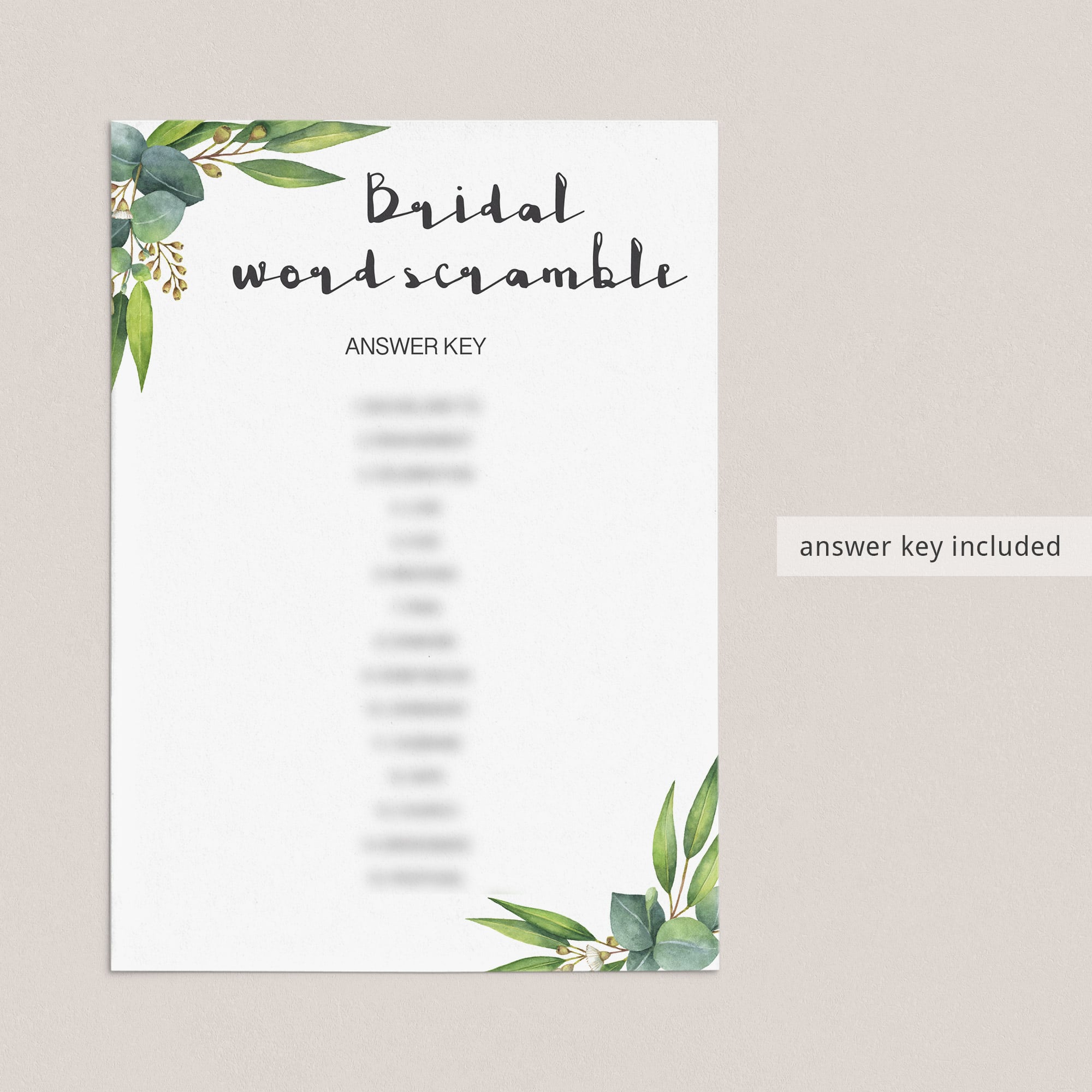green bridal word scramble with answer key