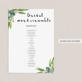 green bridal word scramble with answer key